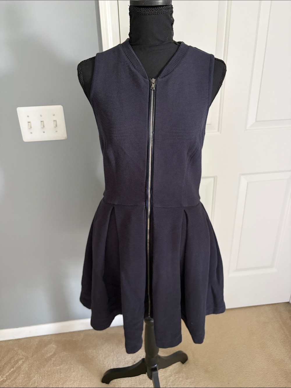 Club Monaco Pleated Navy Dress with front zipper
